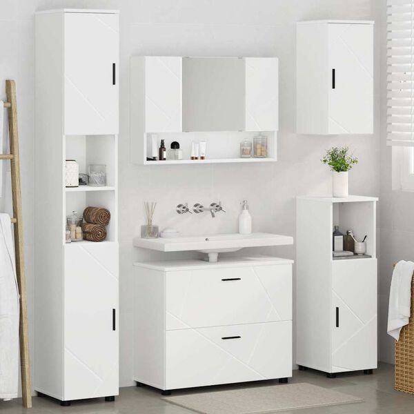 vidaXL Bathroom Furniture Set 5 pcs White Engineered Wood and Metal