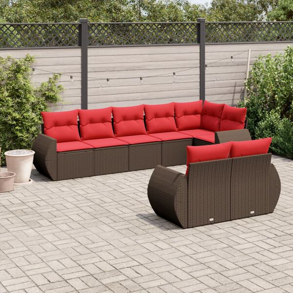 vidaXL 8 Piece Garden Sofa Set with Cushions Brown Poly Rattan