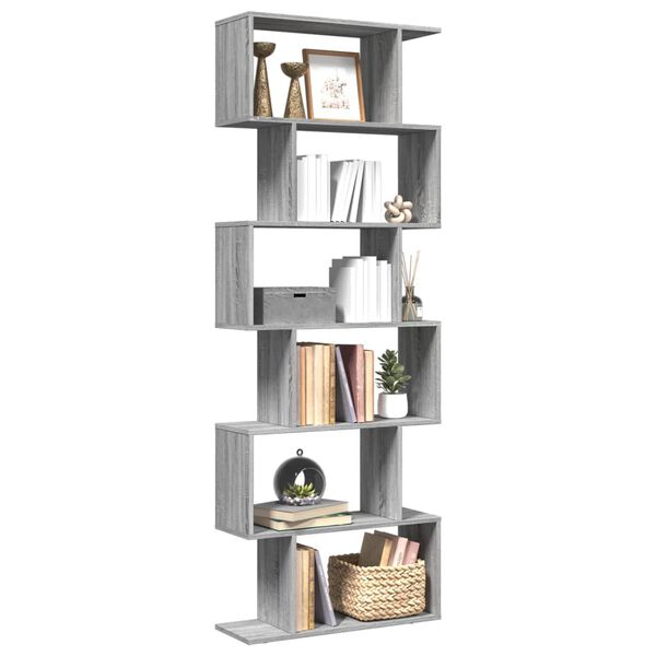 vidaXL Room Divider Bookcase Grey Sonoma Engineered wood 6-tier