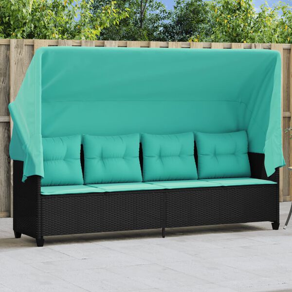 vidaXL Sun Lounger Black PE rattan, powder-coated steel One Size