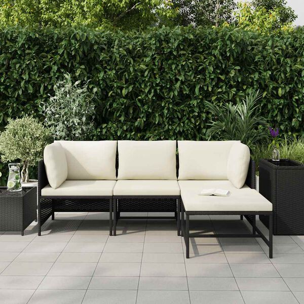 vidaXL Garden Sofa Set Black, Cream White PE Rattan, Steel Standard