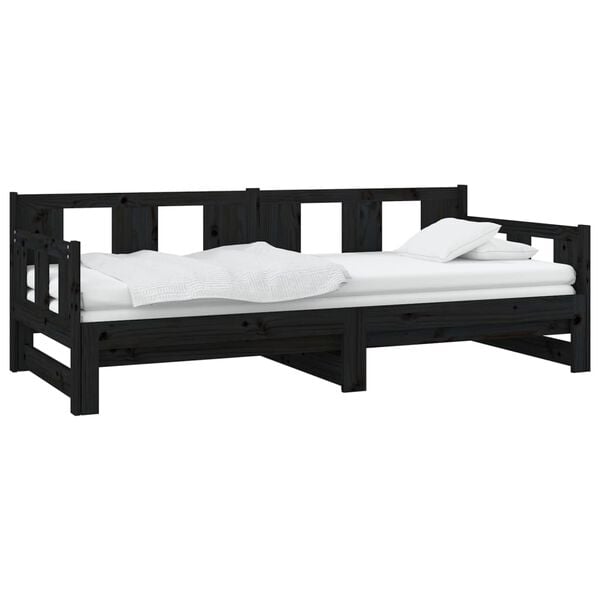 vidaXL Pull-out Day Bed Black Solid pine wood Medium