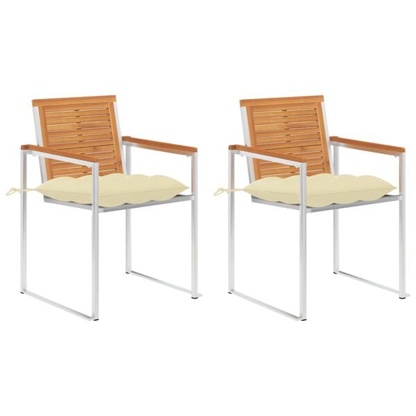vidaXL Patio Chairs with Cushions 2 pcs Solid Acacia Wood and Steel