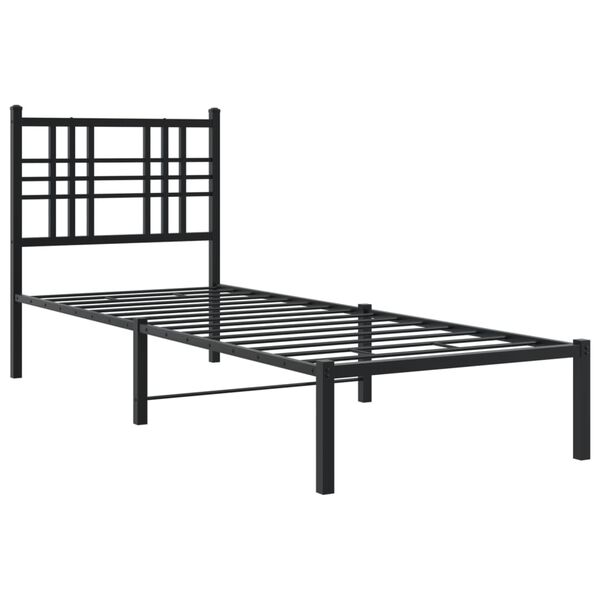 vidaXL Bed Frame Black Powder-Coated Steel Single Bed Frame
