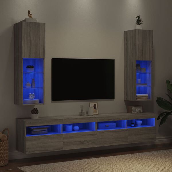vidaXL TV Cabinet Set of 2 Grey Sonoma Engineered wood, glass Medium