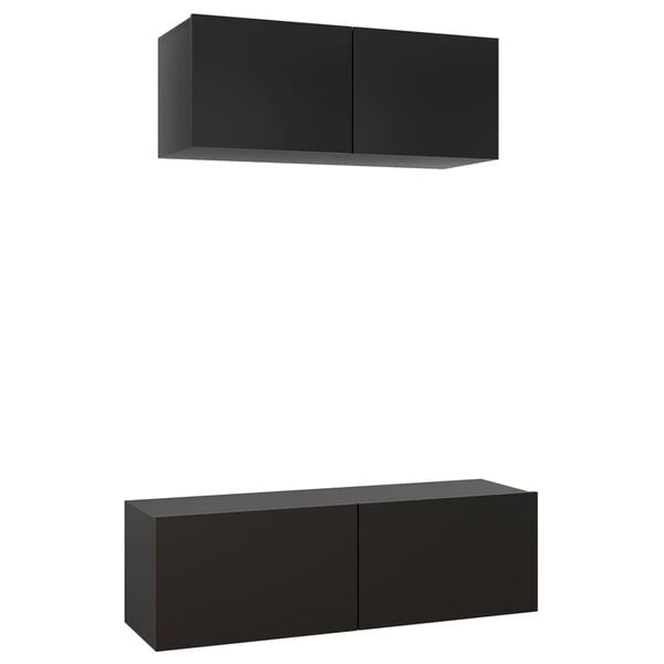 vidaXL TV Cabinet Set Set of 2 Black Engineered wood TV Cabinet Set