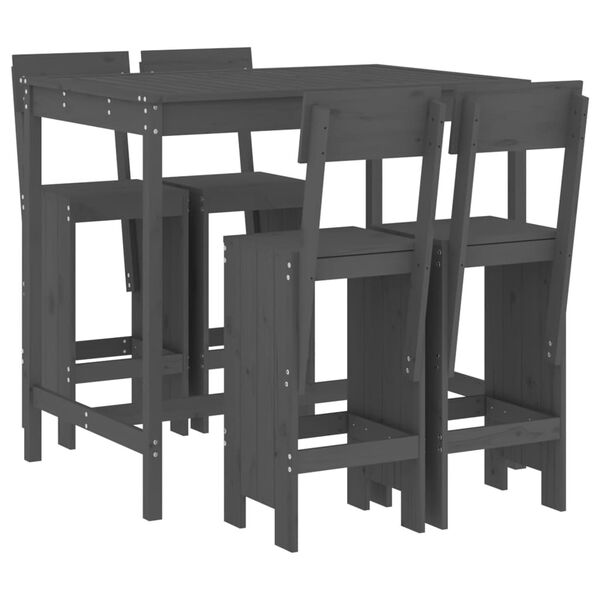 vidaXL Garden Bar Set Grey Solid Pine Wood Footrest Garden Bar Set