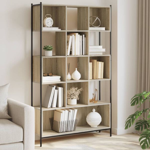 vidaXL Bookcase Sonoma oak Engineered wood, powder-coated steel Bookcase