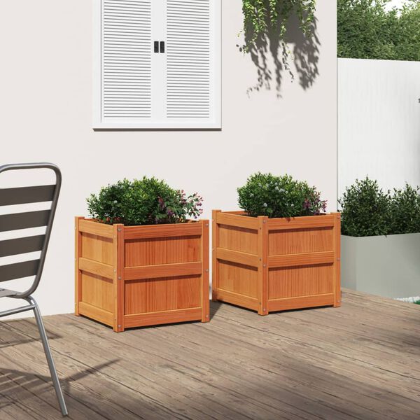 vidaXL Garden Planter Set of 2 Wax Brown Solid Pine Wood