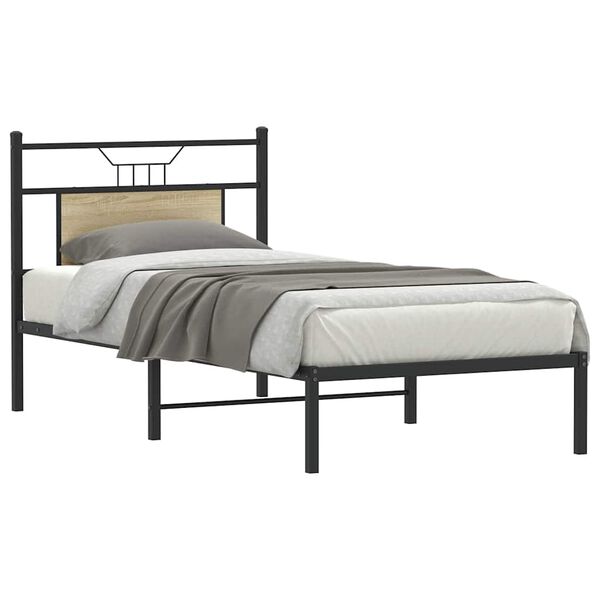 vidaXL Bed Frame Sonoma Oak Engineered wood and steel Single Bed Frame