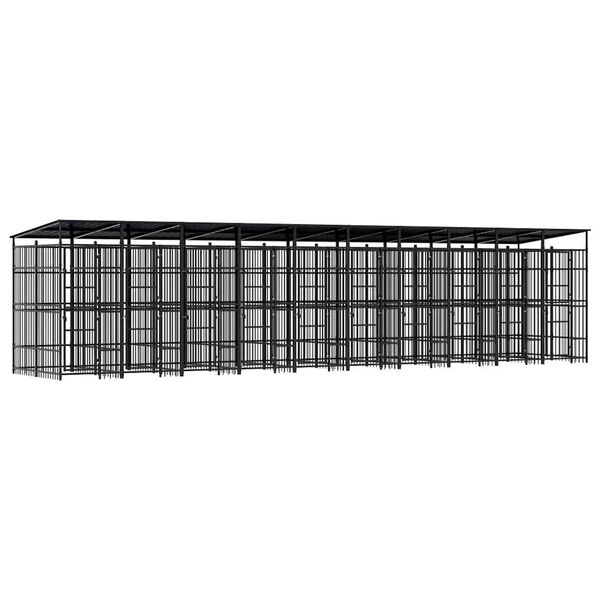 vidaXL Dog Kennel Black Powder-coated steel 198.4 sq ft Dog Kennel