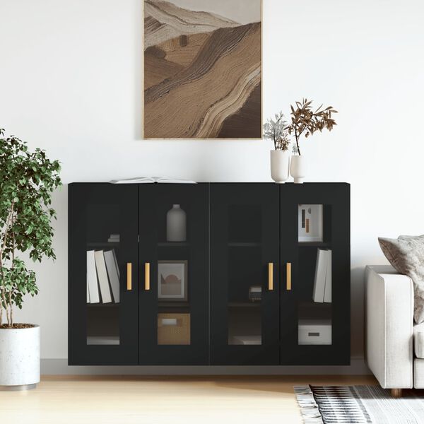 vidaXL Wall Mounted Cabinet Set of 2 Black Engineered Wood, Glass