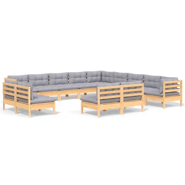vidaXL Garden Lounge Set Grey Solid pinewood, fabric (100% polyester)