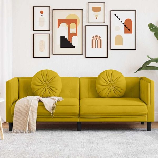 vidaXL Sofa Yellow Velvet (100% polyester), plywood, solid wood 3-Seater
