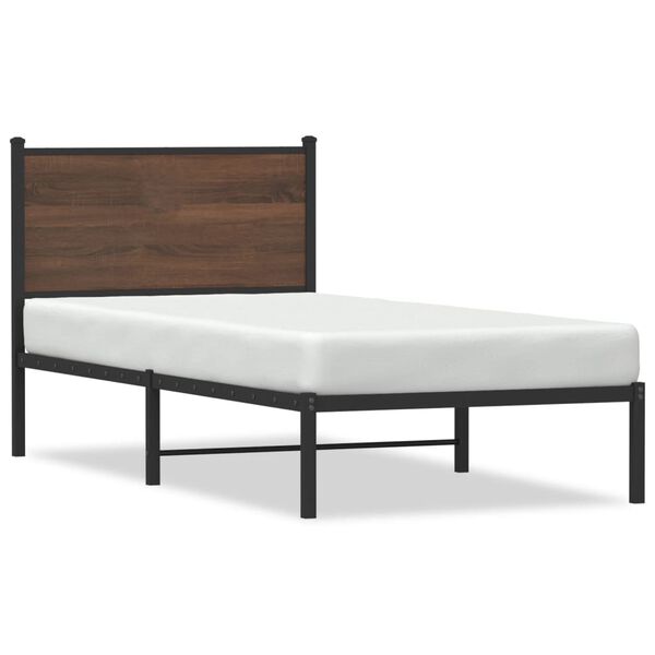 vidaXL Bed Frame Brown Oak Steel, Engineered Wood Single Bed Frame