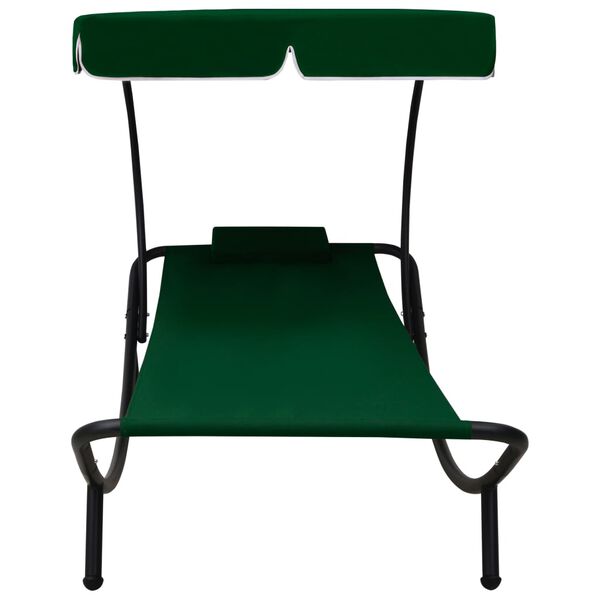vidaXL Patio Lounge Bed with Canopy & Pillow Green