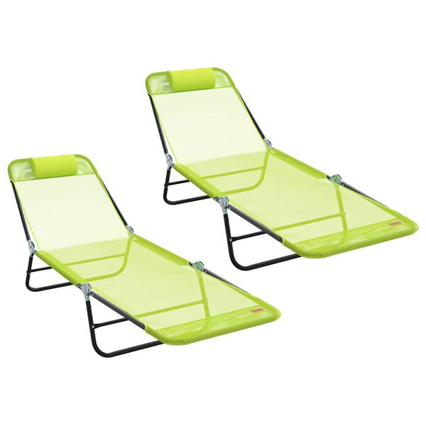 vidaXL Folding Sun Lounger 2 pcs Green 182 x 55 x 85.5cm Textilene