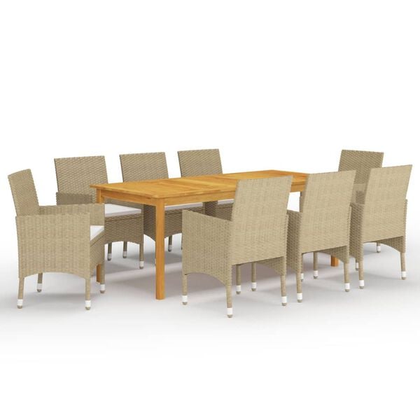 vidaXL Dining Set Table: Brown, Chairs: Beige, Cushions: Cream White