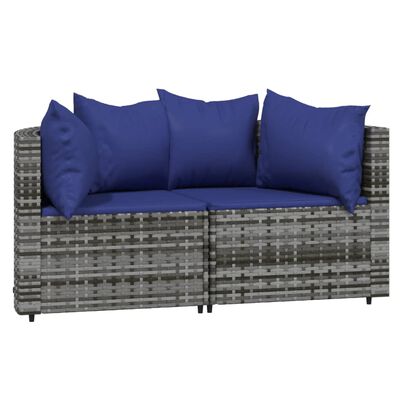 vidaXL Patio Corner Sofas with Cushions 2 pcs Gray Poly Rattan