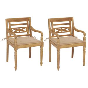 vidaXL Garden Chair Set of 2 Beige Solid Teak Wood Standard Durable