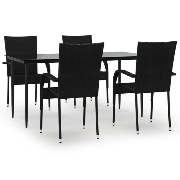 vidaXL Garden Dining Set Black Poly Rattan Standard Foldable