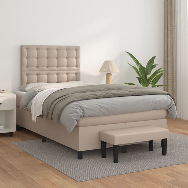 vidaXL Box Spring Bed with Mattress Cappuccino, White Faux leather Full