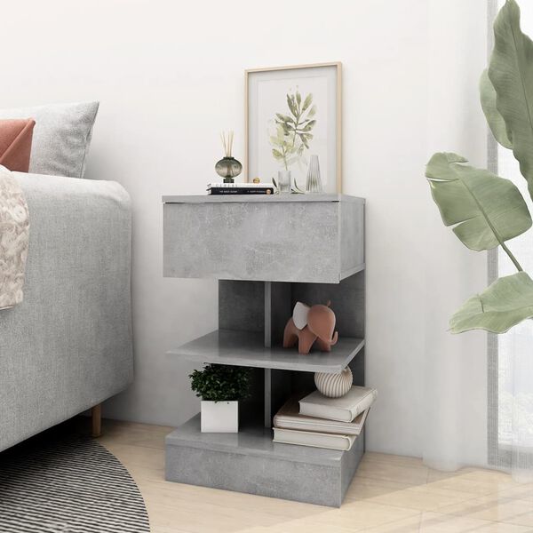 vidaXL Bedside Cabinet Concrete Grey Engineered Wood Medium Storage