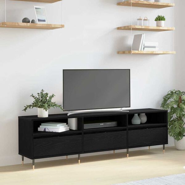 vidaXL TV Cabinet Black Oak 59.06 x 11.81 x 17.72 in Engineered Wood