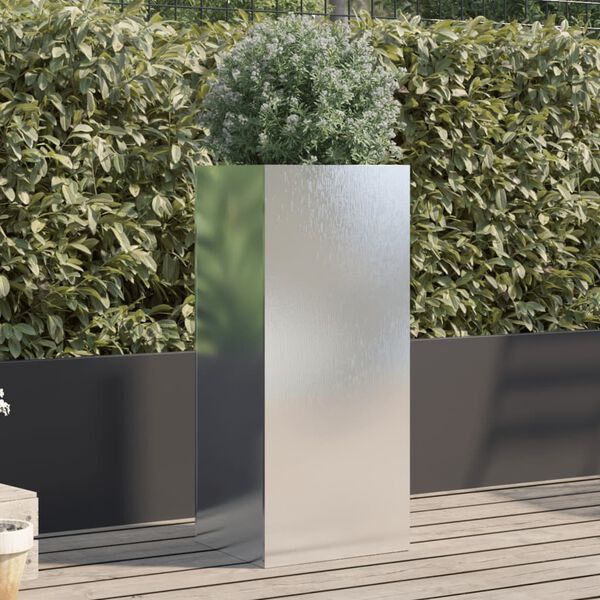 vidaXL Planter Silver Stainless Steel Medium Decorative Inlays Planter