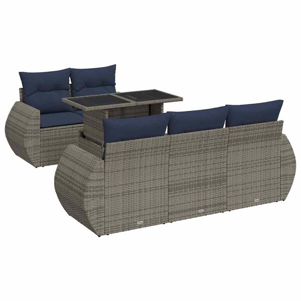 vidaXL 6 Piece Patio Sofa Set with Cushions Gray Poly Rattan Acacia