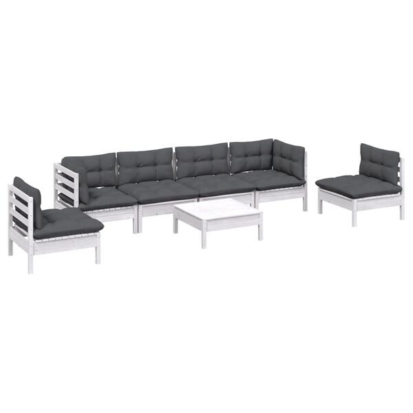 vidaXL Garden Lounge Set White Anthracite Solid pine wood, polyester fabric