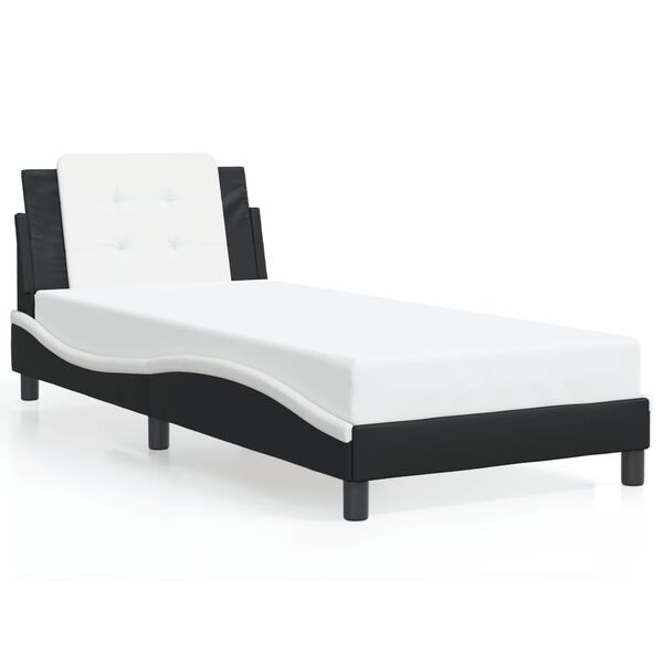 vidaXL Bed Frame Black and white Faux leather and plywood Twin XL