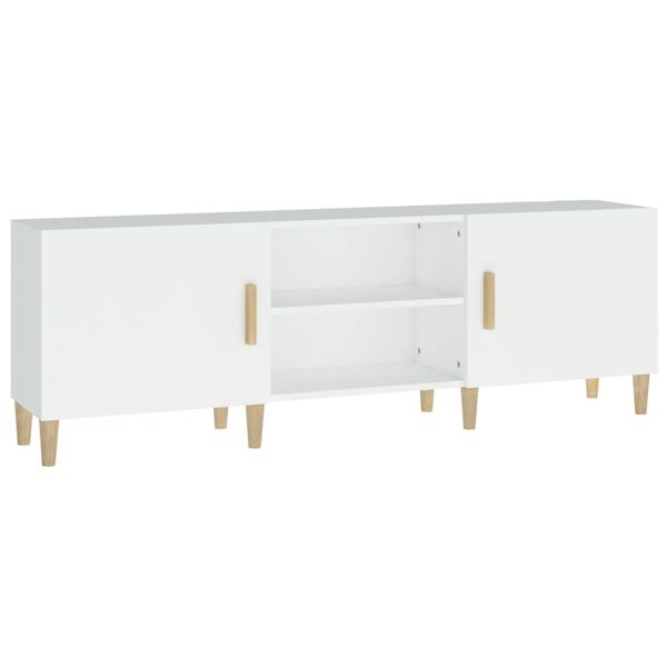 vidaXL TV Cabinet White Engineered wood, solid eucalyptus wood Medium