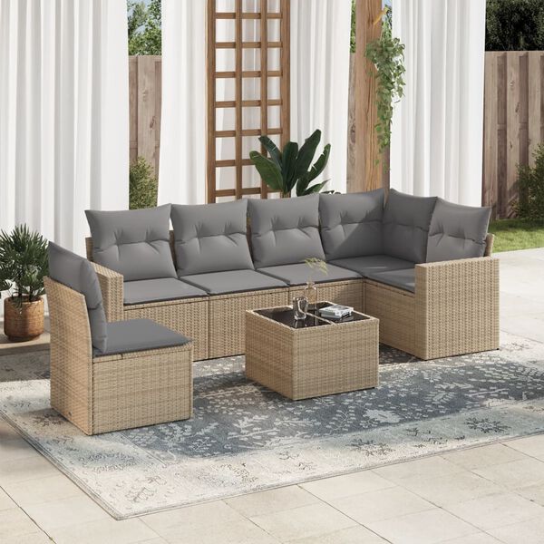 vidaXL Garden Sofa Set Beige PE Rattan Removable Covers Garden Sofa Set