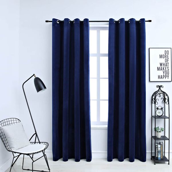 vidaXL Blackout Curtains with Rings 2 pcs Velvet Dark Blue 55.1x88.6"
