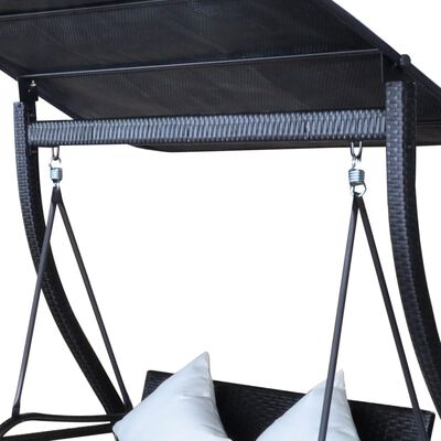 vidaXL Outdoor Hanging Swing Bench with Roof Black Rattan