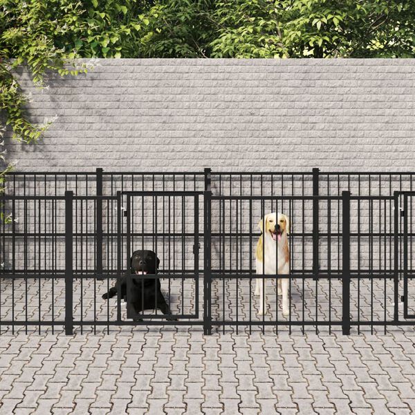 vidaXL Dog Kennel Black Powder-coated Steel Large Durable Dog Kennel