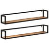vidaXL Wall Shelf Set of 2 Natural wood, Black Solid mango wood, Iron