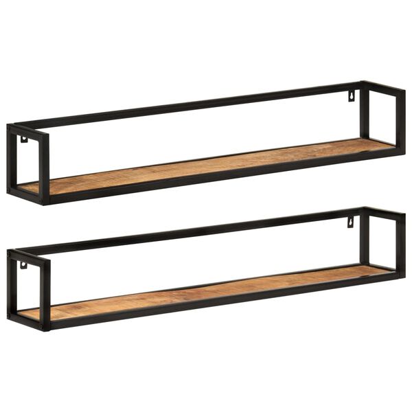 vidaXL Wall Shelf Set of 2 Natural wood, Black Solid mango wood, Iron