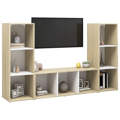 vidaXL TV Stands 3 pcs White and Sonoma Oak 42.1"x13.8"x14.6" Engineered Wood