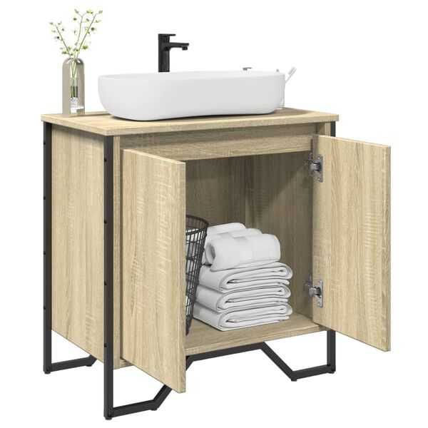 vidaXL Bathroom Sink Cabinet Sonoma oak Engineered wood, metal 23.6 in