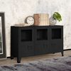 vidaXL Sideboard Black Metal, glass Medium Sideboard Rectangular
