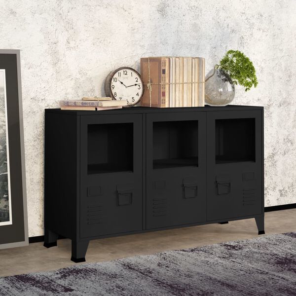 vidaXL Sideboard Black Metal, glass Medium Sideboard Rectangular