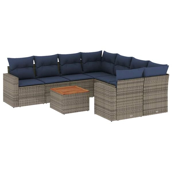 vidaXL 9 Piece Patio Sofa Set with Cushions Gray Poly Rattan
