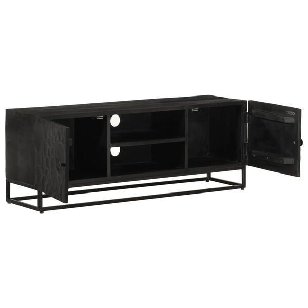 vidaXL TV Cabinet Black Solid Mango Wood and Iron 43.3 x 11.8 x 15.7 in