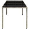 vidaXL Garden Table With Glass Top Grey PE rattan 59.1 x 35.4 x 29.5 in