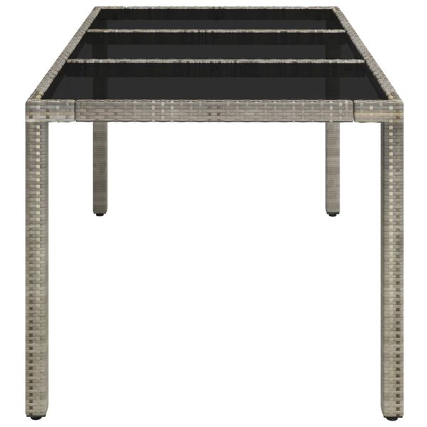 vidaXL Garden Table With Glass Top Grey PE rattan 59.1 x 35.4 x 29.5 in