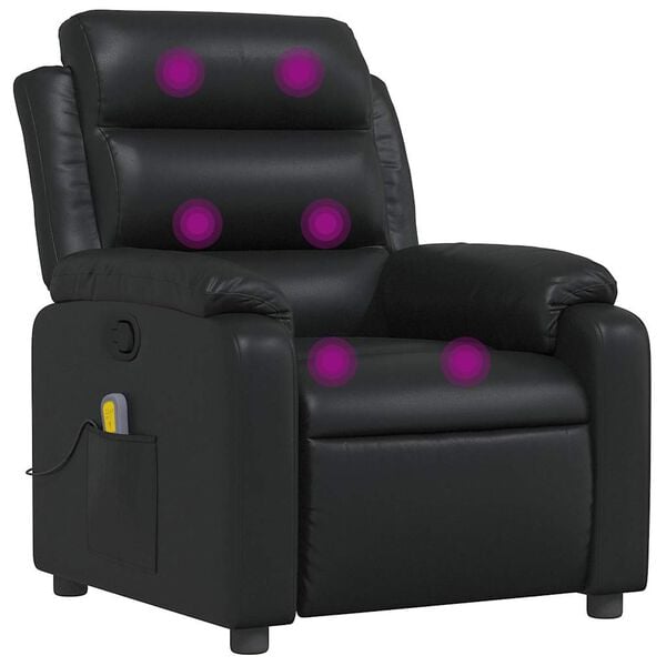 vidaXL Massage Recliner Chair Black Faux leather, metal, plywood Single