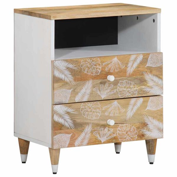 vidaXL Bedside Cabinet Mango natural with white Solid mango wood Compact