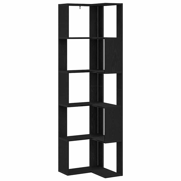 vidaXL Corner Bookcase Black oak 50 x 50 x 179 cm Engineered wood